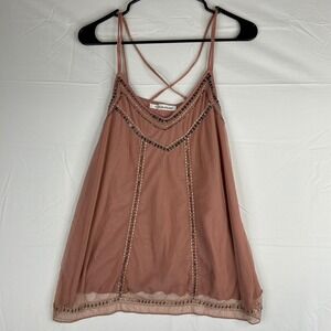 Y2K Boho Maurices Rose Pink Beaded Embellished Cami Tank Top Women's Size 1